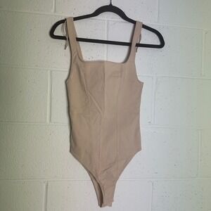 Zara Tan Beige Square Neck Corset Seamed Thong Bodysuit Small